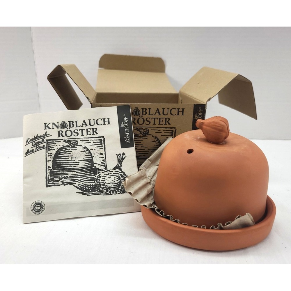 Terracotta Clay Garlic Roaster Baker by‎ Romertopf #30009 w/ Recipes Booklet